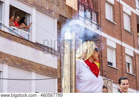 Running Of The Bulls. Bulls. Bull Runs. Encierro That Is Celebrated In The Town Of San Sebastian De 