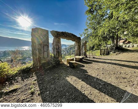 Menthon Saint Bernard, France - September 07 2021 : Mysterious Looking Standing Stones, Menhirs On E