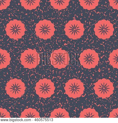 Beautiful Red Flower Flat Cartoon Seamless Pattern With Scuffs And Scratches For Packaging And Texti