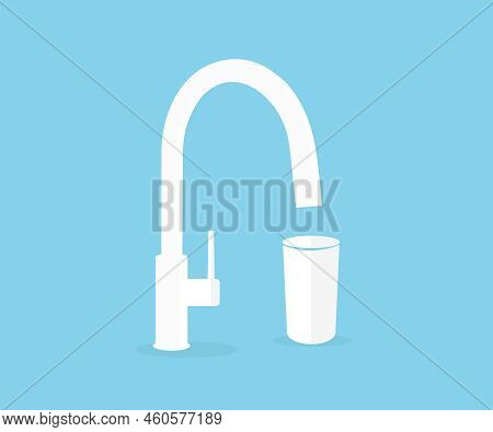 Filling Up A Glass With Drinking Water From Kitchen Tap Logo Design. Glass Of Clean Water. Filling C