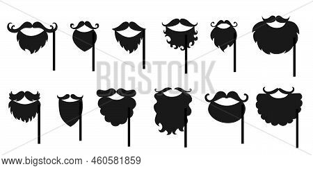 Beard And Moustache Silhouette Set. Vector Stock Illustration Isolated On White Background For Photo