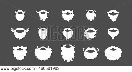 Beard And Moustache Silhouette Set. Vector Stock Illustration Isolated On Black Background For Photo