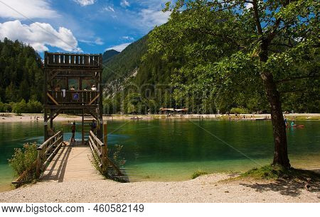Jasna Lake Near Kranjska Gora In The Upper Carniola Region Of North West Slovenia. An Artificial Lak