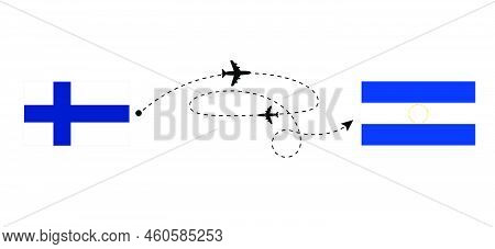 Flight And Travel From Finland To El Salvador By Passenger Airplane. Airplane Route And Country Flag