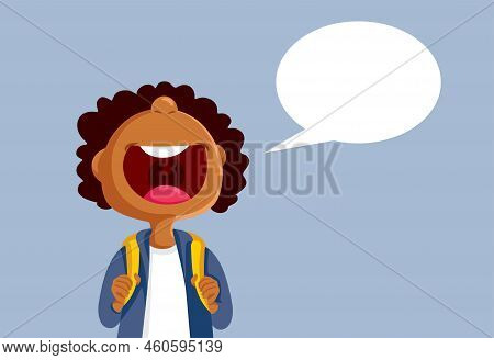 Cheerful Student Next To Speech Bubble Vector Cartoon Illustration
