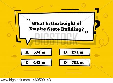 Quiz Menu, Test Questions Menu Choice. Vector Funky Style Template Of Tv Show Or Trivia Game Layout.