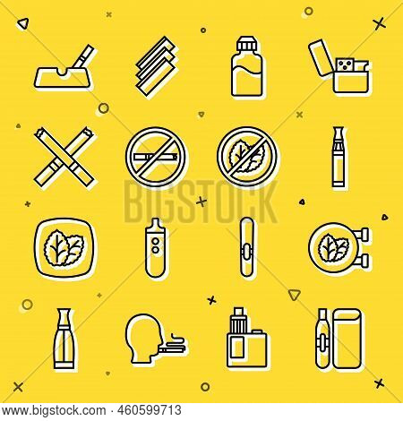 Set Line Electronic Cigarette, Tobacco Leaf Shop, Vape Liquid Bottle, No Smoking, Cigarette, Ashtray