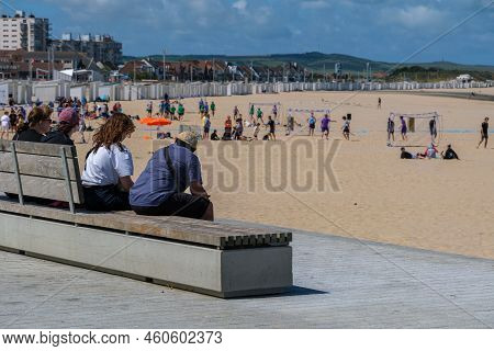 Calais, France - 26 June 2022: Young People Playing Handball On The Beach Of Calais During Summertim