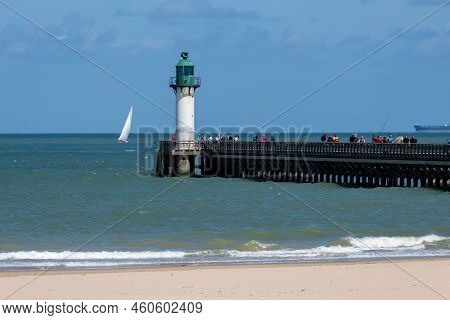 Calais, France - 26 June 2022: People Walking On Calais Jetty