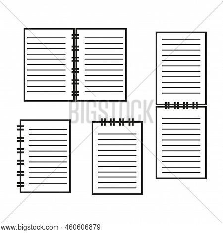 Flat Set With Black Notepads Open Closed Icons. Vector Illustration. Stock Image.