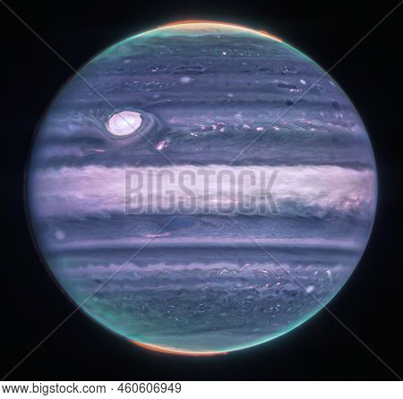 Infrared Auroras On Planet Jupiter. Webb Space Telescope. Elements Of This Image Were Furnished By N