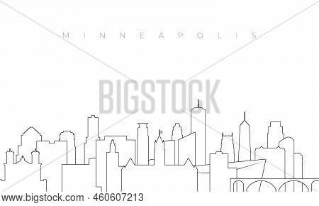 Outline Minneapolis Skyline. Trendy Template With Minneapolis Buildings And Landmarks In Line Style.