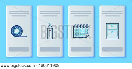 Set Line Marker Pen, Calendar, Scotch And Archive Papers Drawer Icon. Vector