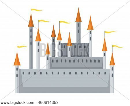 Medieval Kingdom Castle Or Royal Fortress. Fairy-tale Buildind Of Middle Ages Historic Period. Vecto