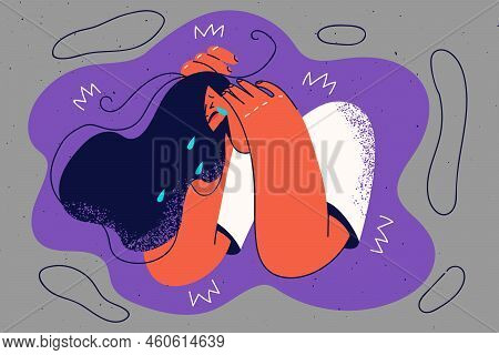 Unhappy Young Woman Crying Suffering From Depression Or Mental Problems. Upset Girl Struggle With Ps