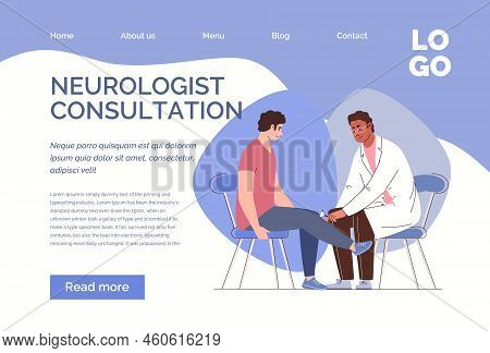Male Neurologist Examines Patient, Checks Reaction With Reflex Hammer. Young Man At Planned Medical 