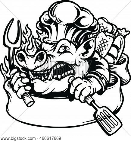 Chef Pig Hot Dog Logo Silhouette Vector Illustrations For Your Work Logo, Mascot Merchandise T-shirt