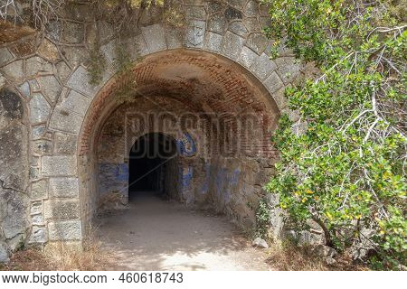 Abandoned And Half-ruined Bunker Dell'enfola Appears Eerie And Oppressive, Province Of Livorno, Isla