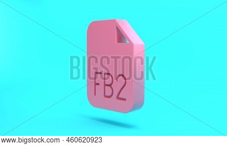 Pink Fb2 File Icon Isolated On Turquoise Blue Background. Minimalism Concept. 3d Render Illustration
