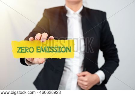 Hand Writing Sign Zero Emission. Business Approach Engine Motor Energy Source That Emits No Waste Pr