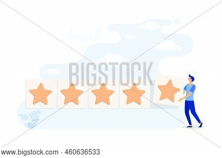 Star Rating, Gold Star In Hand, Positive Feedback, Given In Five Stars, Business Chart The Highest S