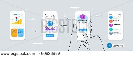Set Of Update Time, Twinkle Star And Decreasing Graph Line Icons. Phone Ui Interface. Include Growth