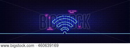Neon Light Glow Effect. Wifi Line Icon. Wireless Internet Sign. Hotel Service Symbol. 3d Line Neon G