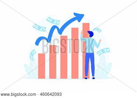 Profitable Investment, Funding Flat Vector Illustration. Stock Market Income. Successful Businessman