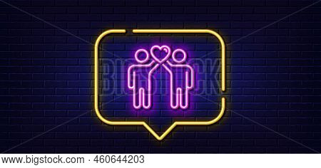 Neon Light Speech Bubble. Friends Couple Line Icon. Friendship Sign. Assistance Business Symbol. Neo