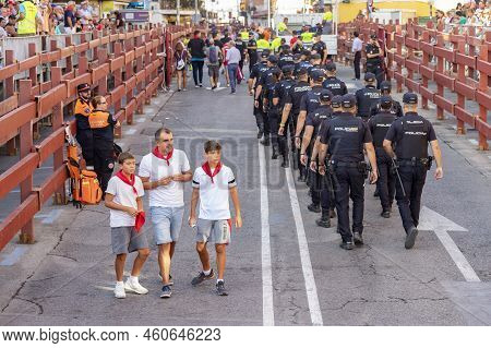 Running Of The Bulls. Bulls. Bull Runs. Encierro That Is Celebrated In The Town Of San Sebastian De 