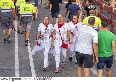 Running Of The Bulls. Bulls. Bull Runs. Encierro That Is Celebrated In The Town Of San Sebastian De 