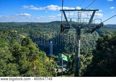 Canela, Rs, Brazil - May 20, 2022: Photo Of Bondinhos Aereos Cableway At Parques Da Serra Park, View