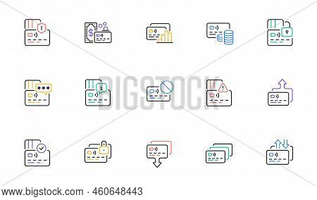 Credit Card Line Icons. Non-cash Payment, Withdraw Funds And Wallet Cash Icons. Money Transfer, Appr