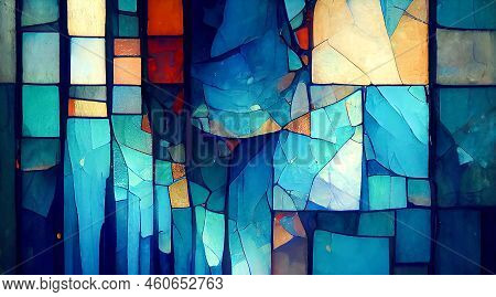 Colorful Stained Glass Window. Abstract Stained-glass Background. Art Nouveau Decoration For Interio