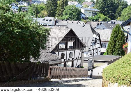 Ulmen, Germany - 08 09 2022: Steep Old Town Street Below The Castle