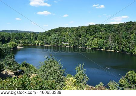 Caldera Lake Ulmener Maar In The Eifel During Summer