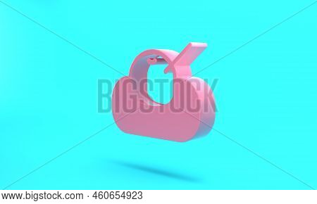Pink Mochi Icon Isolated On Turquoise Blue Background. Japanese Traditional Weet Soft Dessert. Ball 