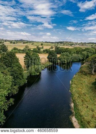 Aerial Vertical View Of River Wharfe In Yorkshire
