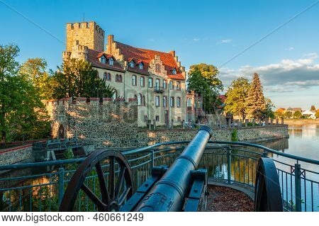 Flechtingen, Germany - August 8, 2022: Historical Moated Medieval Castle Of Flechtingen, Saxony-anha