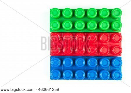 Educational Toy, Constructor For Children Isolated On White Background. Top View With Copy Space.