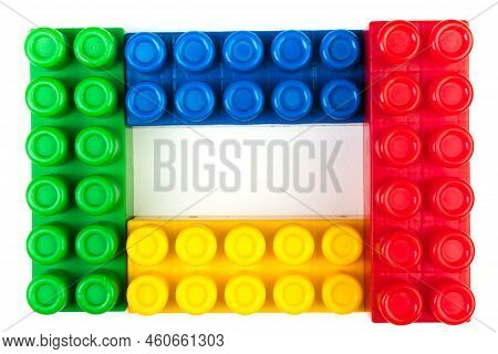 Educational Toy, Constructor For Children Isolated On White Background. Top View With Copy Space.