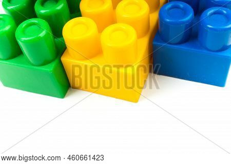 Educational Toy, Constructor For Children Isolated On White Background. Top View With Copy Space.