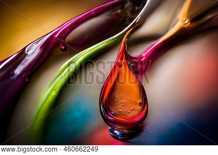 Transparent Colorful Oil Drops Closeup Abstract Background, Neural Network Generated Art.