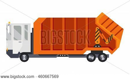 Garbage Truck With Auto Loader. Collection And Transportation Of Solid Household And Commercial Wast