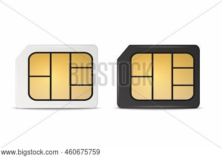 Vector 3d Realistic White And Black Plastic Micro Sim Card Template Set Isolated. Design Template Of