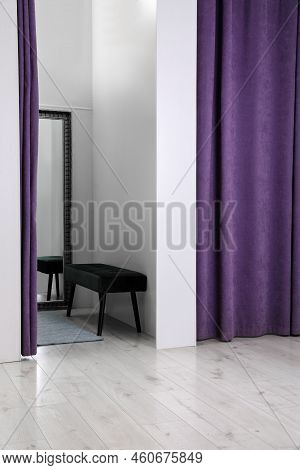 Empty Dressing Room In Fashion Store. Stylish Interior