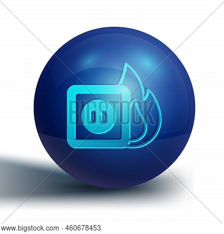 Blue Electric Wiring Of Socket In Fire Icon Isolated On White Background. Electrical Safety Concept.