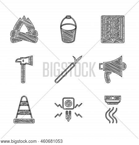 Set Metal Pike Pole, Electricity Spark, Smoke Alarm System, Megaphone, Traffic Cone, Firefighter Axe