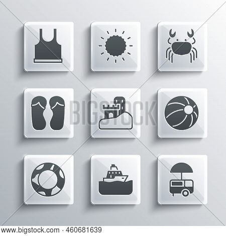 Set Cruise Ship, Fast Street Food Cart, Beach Ball, Sand Castle, Rubber Swimming Ring, Flip Flops, S