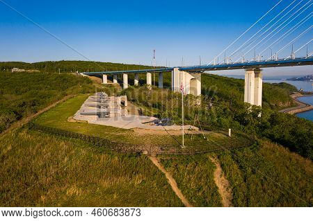 Fortifications Of The Northeastern Coast Of Russky Island At Dawn And The Russky Bridge Across The E